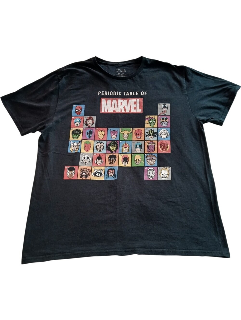 EUC 'Periodic Table of Marvel', Men, Size XL Graphic Tee, 100% Cotton - Black
